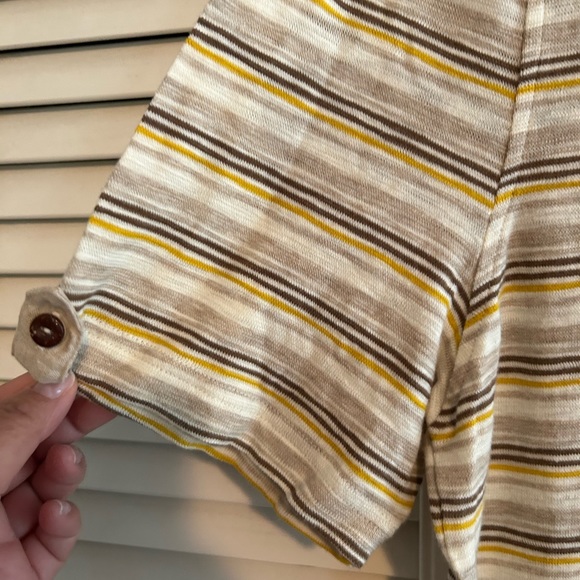 Black Brown 826 Men’s Beige/Brown Striped polo shirt NWT Size Large - Picture 3 of 4